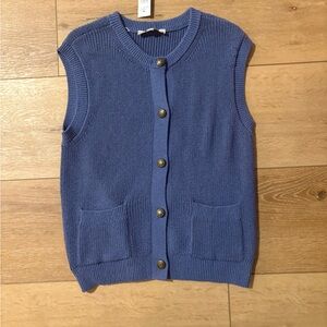 LOFT Blue Knit Vest with Buttons